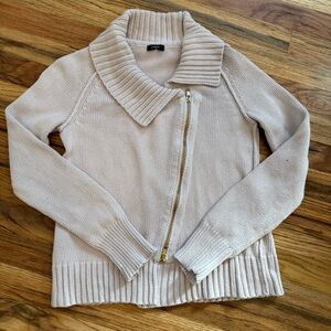 J. Crew Light Blush/Taupe Double Zip-Front Knit Cardigan Size XS